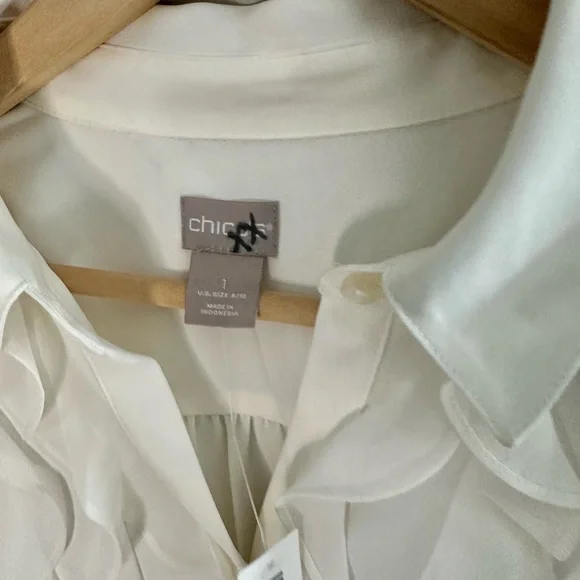Chico's Women's White Ruffle Blouse Size L - Picture 5 of 8